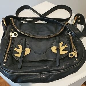 Marc Jacobs Black Leather Shoulder Bag with Gold Hardware